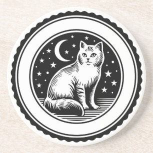 Dessous De Verre En Grès Cat Moon et les étoiles