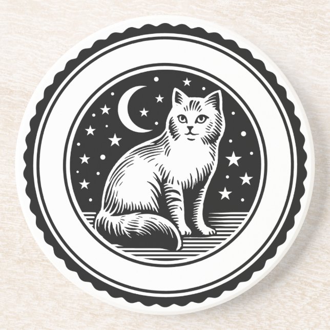 Dessous De Verre En Grès Cat Moon et les étoiles (Devant)
