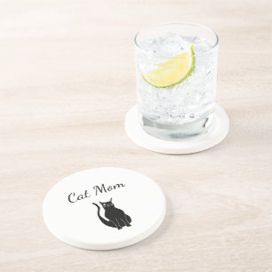 Dessous De Verre En Grès Cat noir mignon Winking Kitty Cartoon