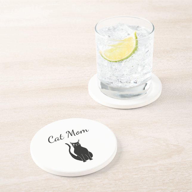 Dessous De Verre En Grès Cat noir mignon Winking Kitty Cartoon (Côté)