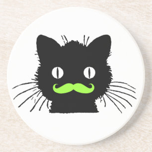 DESSOUS DE VERRE EN GRÈS CAT NOIR VINTAGE DE CHAUX DE MOUSTACHE DRÔLE DE