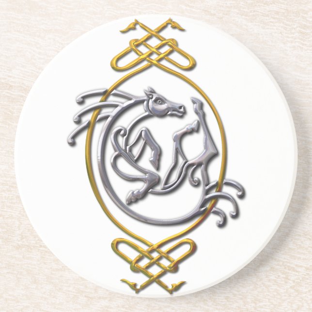 Dessous De Verre En Grès Céleste Horse Knotwork - Argent & Or (Devant)