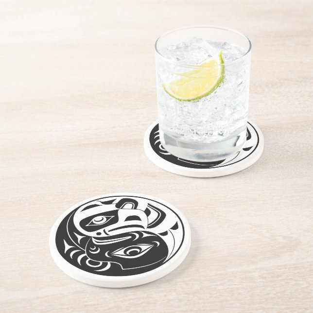 Dessous De Verre En Grès Cercle d'aigle noir et blanc Haida Thunderbird (Côté)