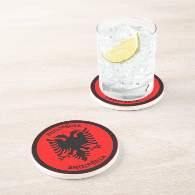 Dessous De Verre En Grès Cercle de l'aigle noir albanais  (Côté)