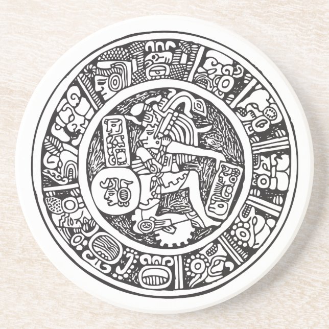 Dessous De Verre En Grès Cercle maya, hiéroglyphe mexicain(Maya) (Devant)