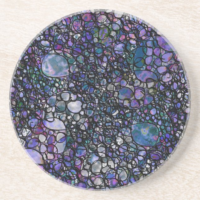 Dessous De Verre En Grès Cercles abstraits dessinés à la main, Bleu, Violet (Devant)