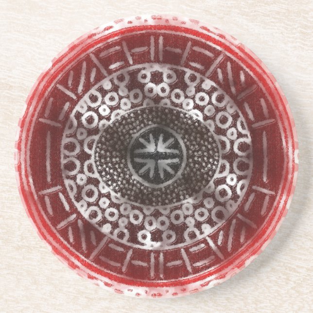 Dessous De Verre En Grès Cercles concentrés Tribal africain Imprimer rouge  (Devant)