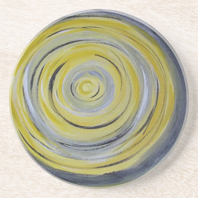 Dessous De Verre En Grès cercles jaunes de blanc gris (Devant)