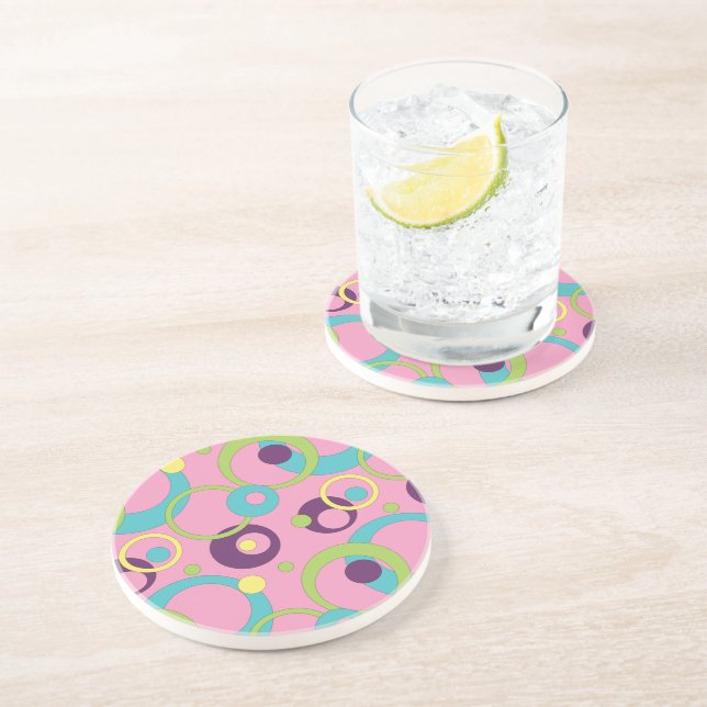 Dessous de verre en grès Cercles Rose Funky (Côté)