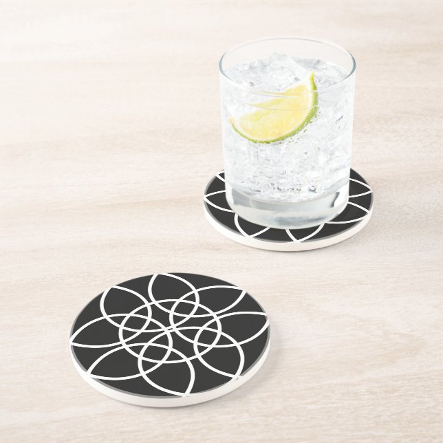 Dessous De Verre En Grès Cercles spiraux blancs (Côté)
