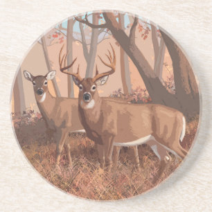 Dessous De Verre En Grès Cerf De Virginie Dans La Forêt Style Rétro Nature