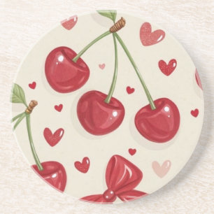 Dessous De Verre En Grès Cerise mignonne et nœuds en ruban rouge Seamless 