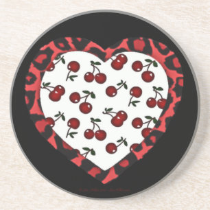 Dessous De Verre En Grès Cerises RAB Imprimé Léopard Cœur Rockabilly