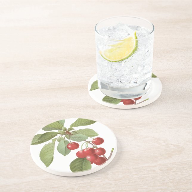 Dessous De Verre En Grès Cerises rouges botaniques (Côté)
