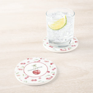 Dessous De Verre En Grès Cerises Rouges Feuilles Vertes