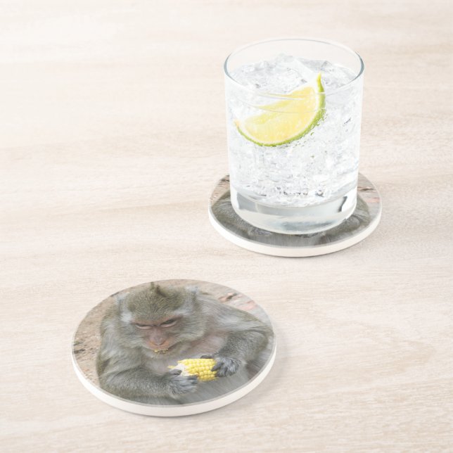 Dessous De Verre En Grès C'est à moi ! ! ... Singe Macaque thaïlandais sauv (Côté)