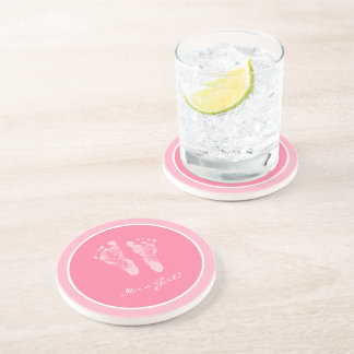 Dessous De Verre En Grès C'est une fille rose Baby Footprints Faire-part de