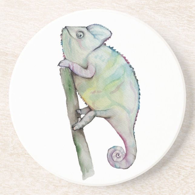 Dessous De Verre En Grès Chameleon à aquarelle mignonne (Devant)