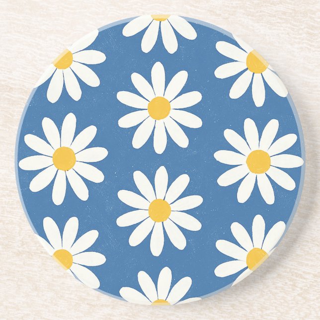 Dessous De Verre En Grès Champ de marguerites en bleu (Devant)