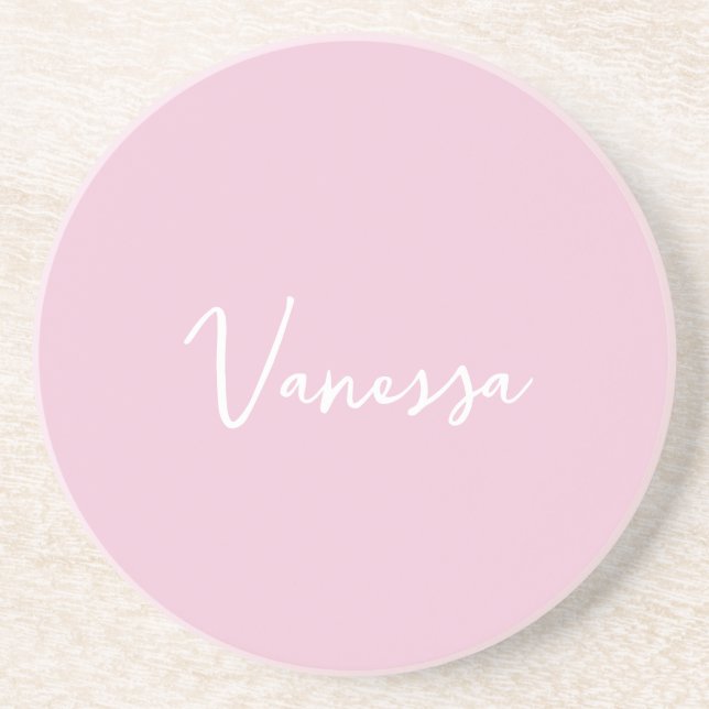 Dessous De Verre En Grès Champagne rose blush écriture moderne personnalisé (Devant)