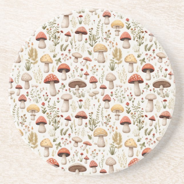 Dessous De Verre En Grès Champignons et fleurs forestières (Devant)