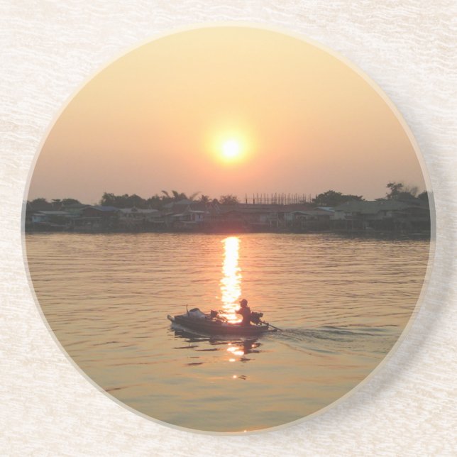Dessous De Verre En Grès Chao Phraya River Sunset ... Ayutthaya, Thaïlande (Devant)