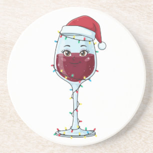 Dessous De Verre En Grès Chapeau de Père Noël Verre à Vin Lumières de Noël