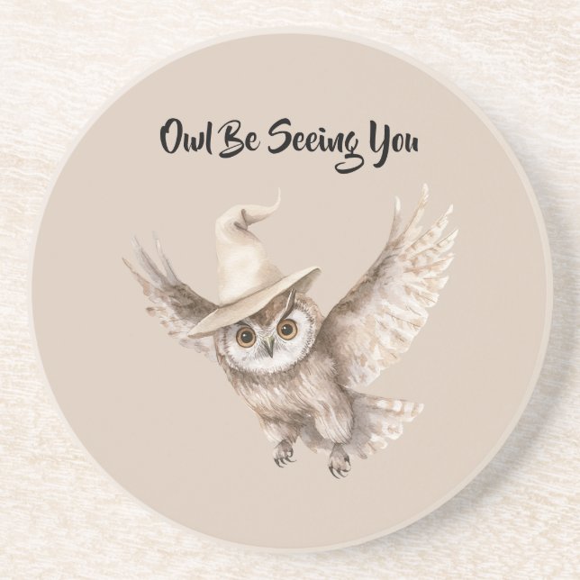 Dessous De Verre En Grès Chapeau d'Halloween Hibou Vous Verra (Devant)