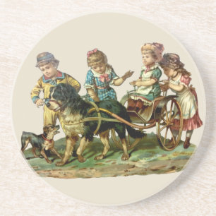 Dessous De Verre En Grès Chariot Vintage pour Enfants et Chien
