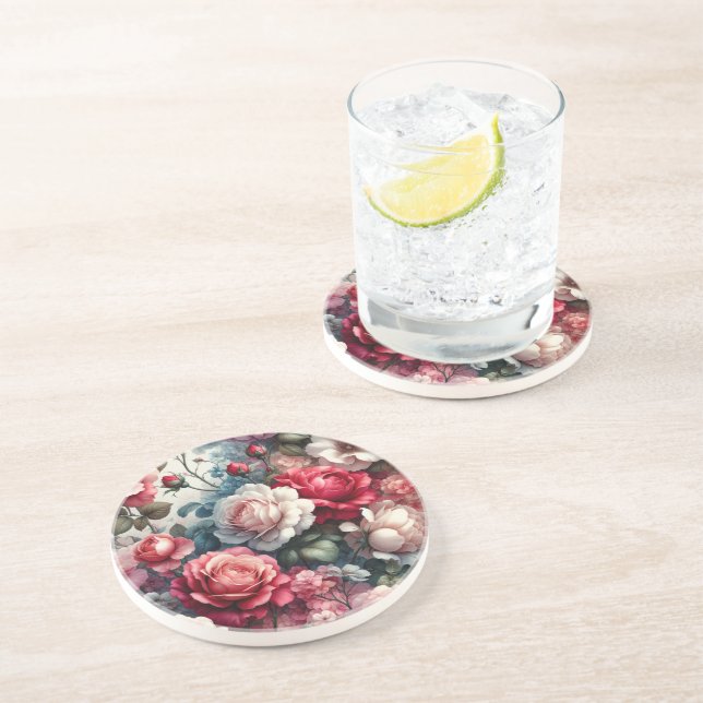 Dessous De Verre En Grès Charme floral de la rose intemporelle (Côté)