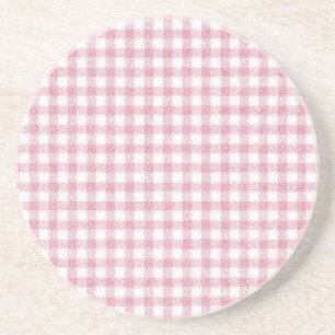 Dessous De Verre En Grès Charme Velouté Rose et Blanc Gingham