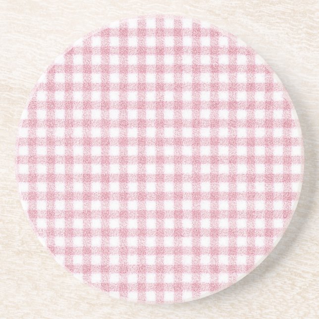 Dessous De Verre En Grès Charme Velouté Rose et Blanc Gingham (Devant)