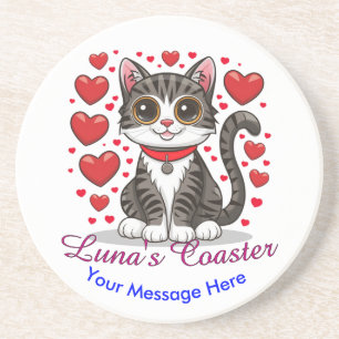 Dessous De Verre En Grès Chat avec symboles d'amour Clipart-85245