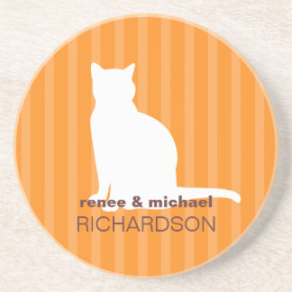 Dessous De Verre En Grès Chat blanc assis orange rayures amoureux animal de