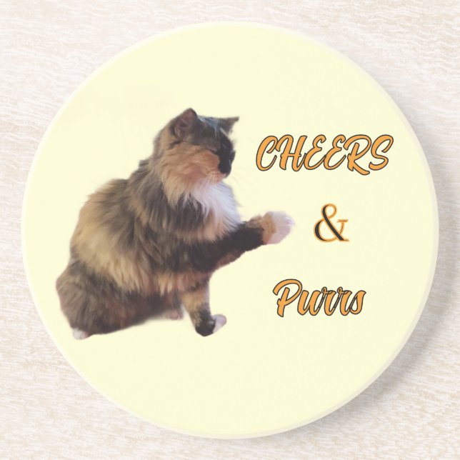 Dessous De Verre En Grès Chat Calico Félicitations & Ronrons (Devant)