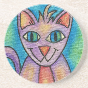 Dessous De Verre En Grès Chat Chaton Rose Violet