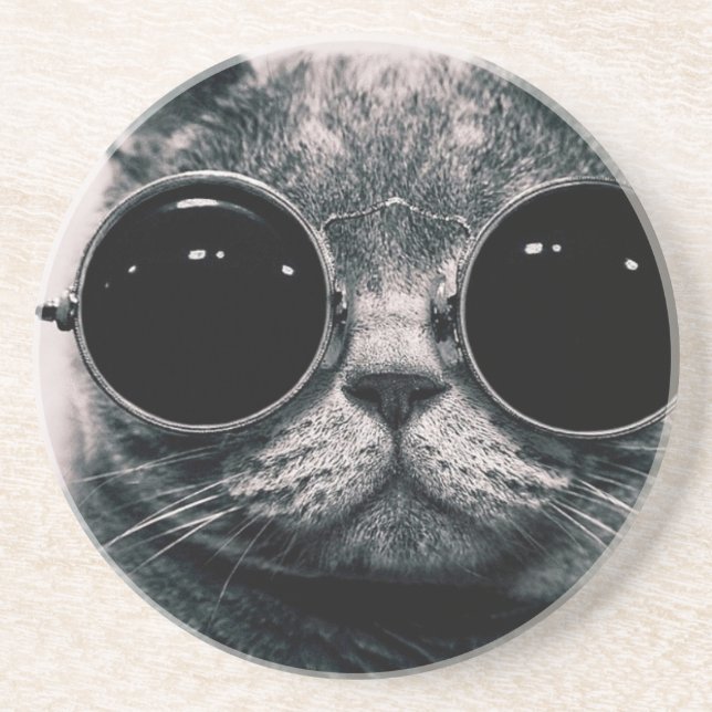 Dessous De Verre En Grès chat cool kat avec des lunettes de soleil (Devant)