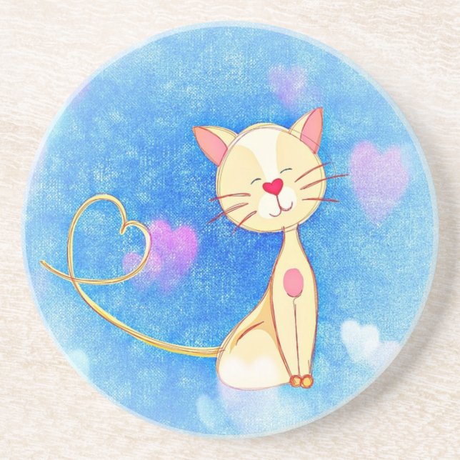 Dessous De Verre En Grès Chat d'amour mignon (Devant)
