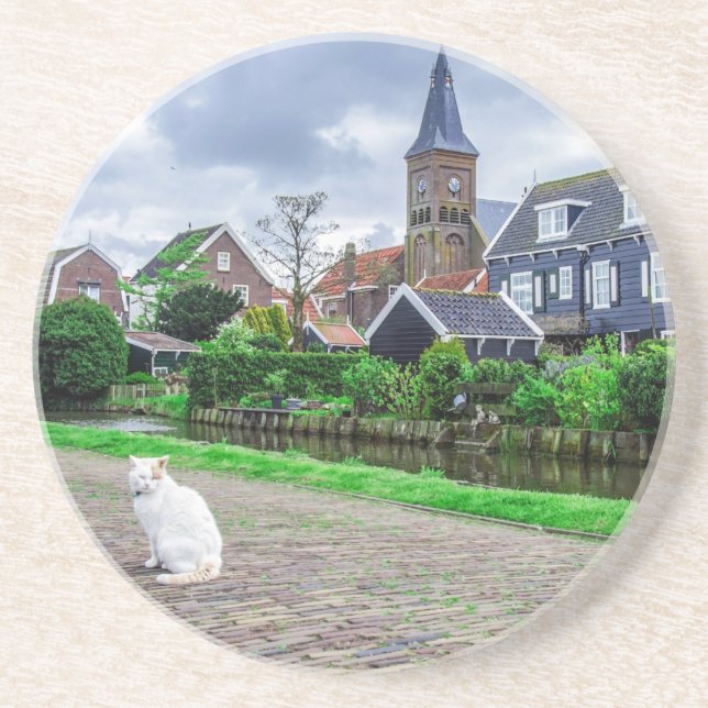 Dessous De Verre En Grès Chat dans le village de pêcheurs traditionnel (Devant)