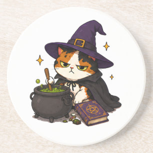 Dessous De Verre En Grès Chat de sorcière grincheux Halloween 