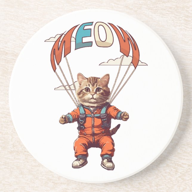 Dessous De Verre En Grès Chat drôle de parachutisme (Devant)