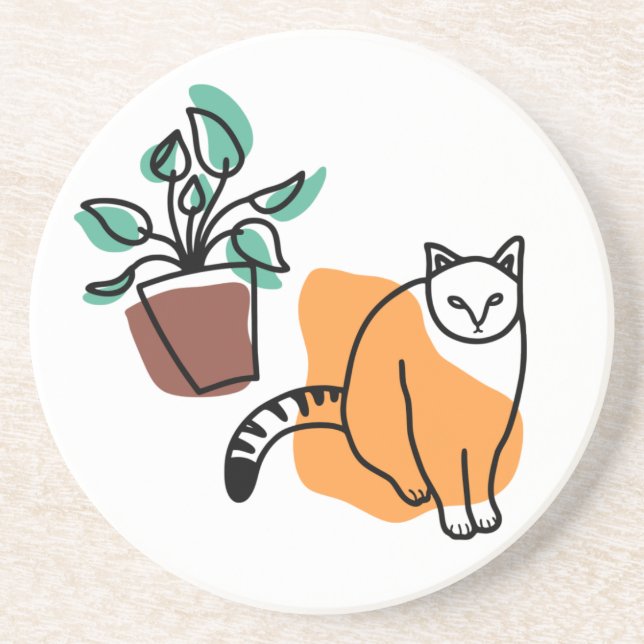 Dessous De Verre En Grès Chat et le plante (Devant)