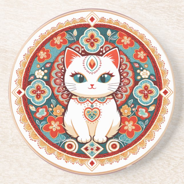 Dessous De Verre En Grès Chat Félin (Devant)