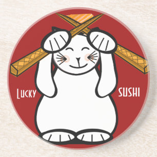 Dessous De Verre En Grès Chat Lucky - Maneki Neko - sushi.. Dessous de verr