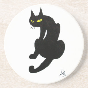 DESSOUS DE VERRE EN GRÈS CHAT NOIR