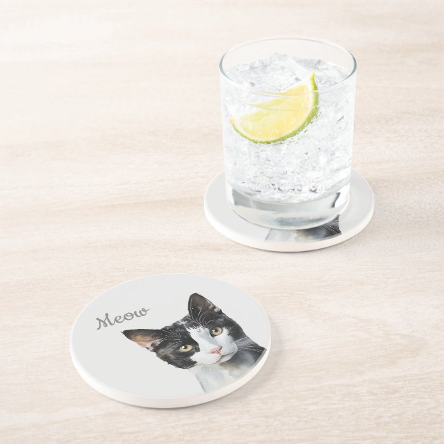 Dessous De Verre En Grès Chat noir blanc de viande (Côté)