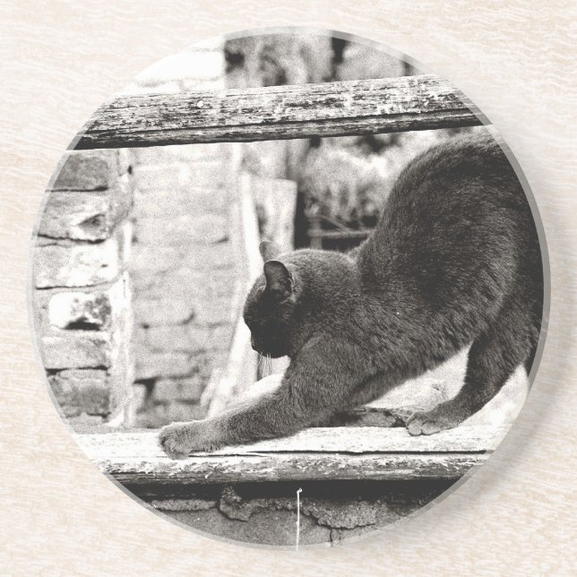 Dessous De Verre En Grès chat qui s'étire (Devant)