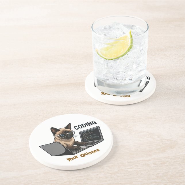 Dessous De Verre En Grès Chat siamois de dessin animé codant (Côté)