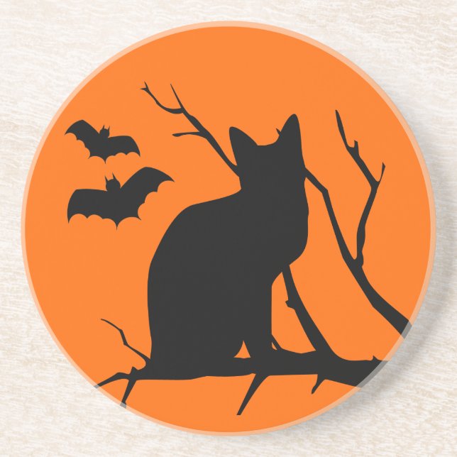 Dessous De Verre En Grès Chat Silhouette Halloween Coaster (Devant)