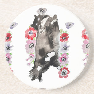 Dessous De Verre En Grès Chat smoking noir et blanc floral rose